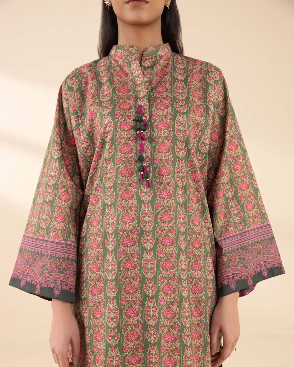 Unstitched Women's Green Lawn 3 Piece Suit