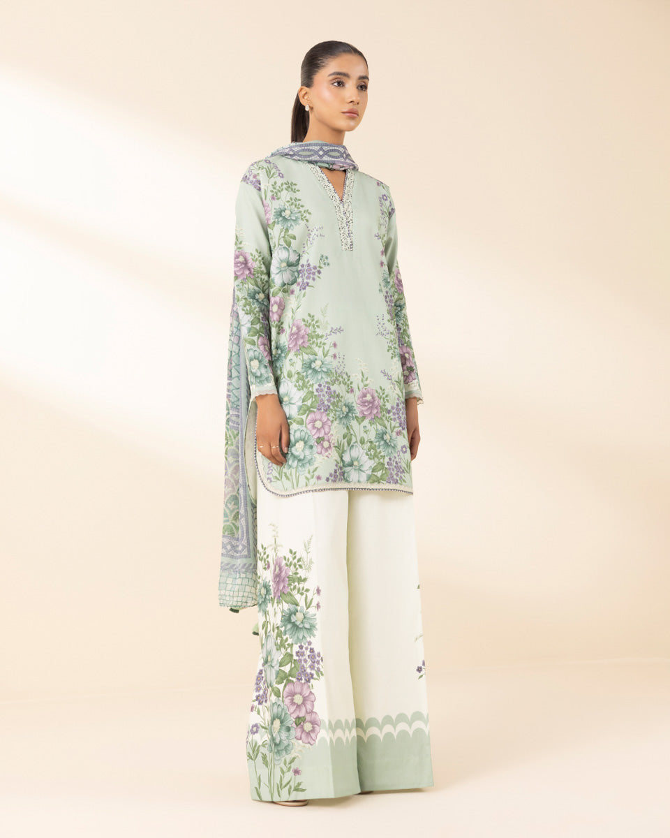 Unstitched Women's Green Lawn 3 Piece Suit