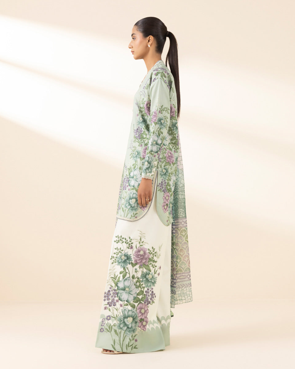 Unstitched Women's Green Lawn 3 Piece Suit