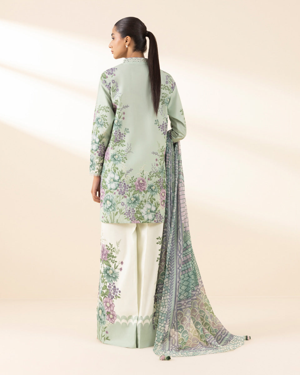 Unstitched Women's Green Lawn 3 Piece Suit