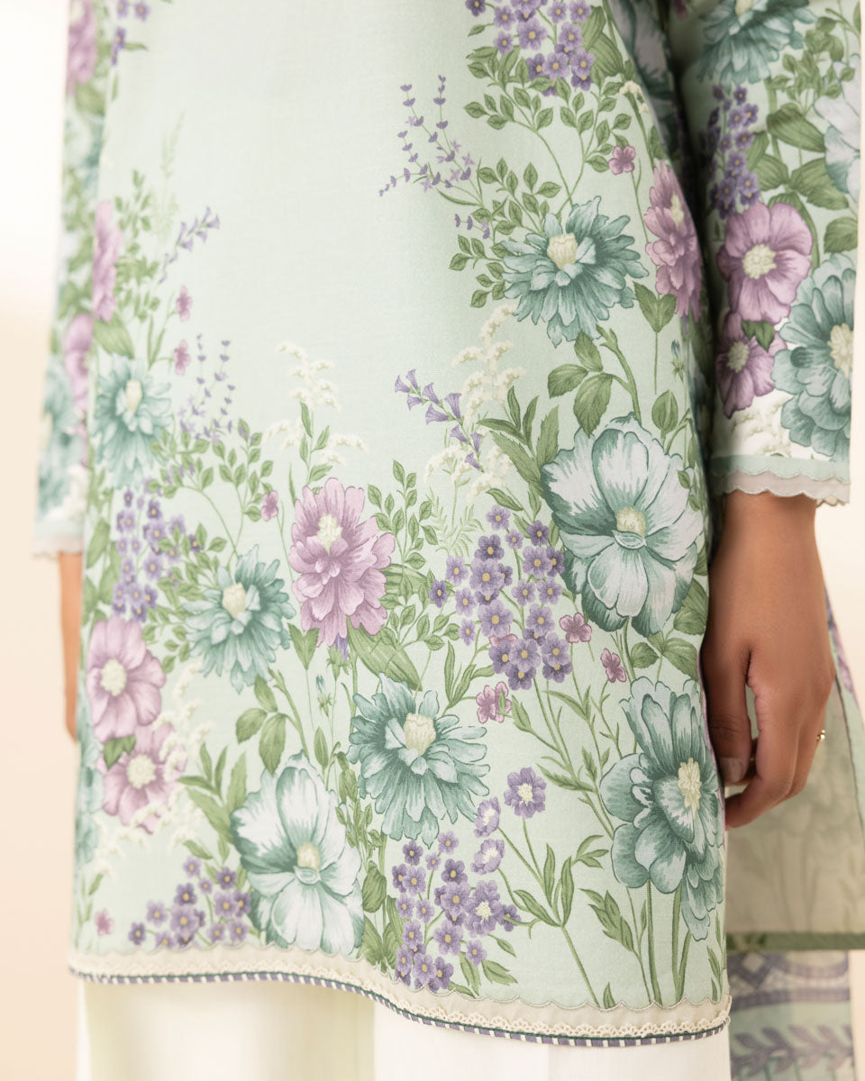 Unstitched Women's Green Lawn 3 Piece Suit