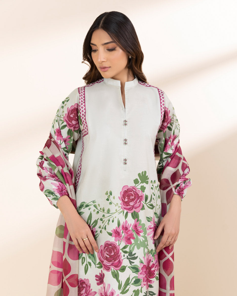 Unstitched Women's Off White Lawn 3 Piece Suit