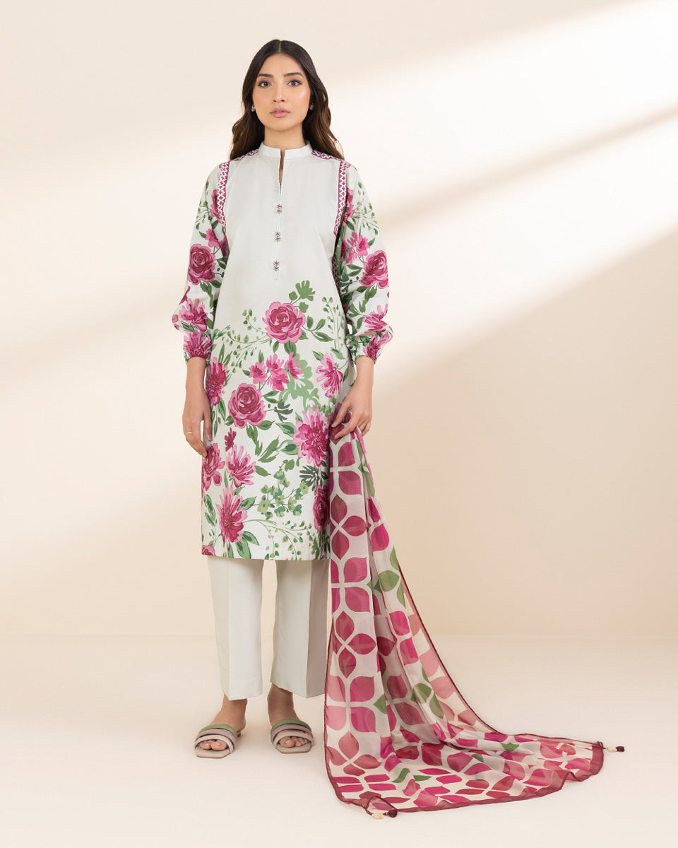Unstitched Women's Off White Lawn 3 Piece Suit