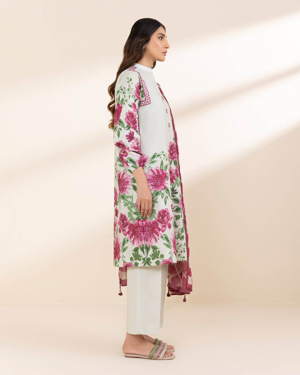 Unstitched Women's Off White Lawn 3 Piece Suit