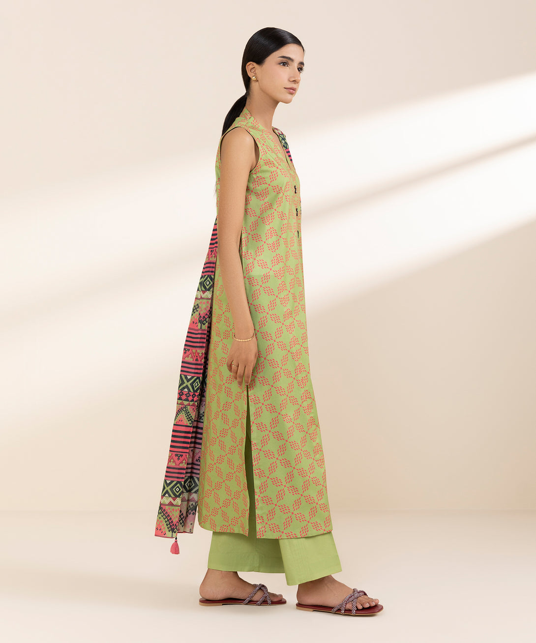 Women's Unstitched Lawn Printed Green 3 Piece Suit