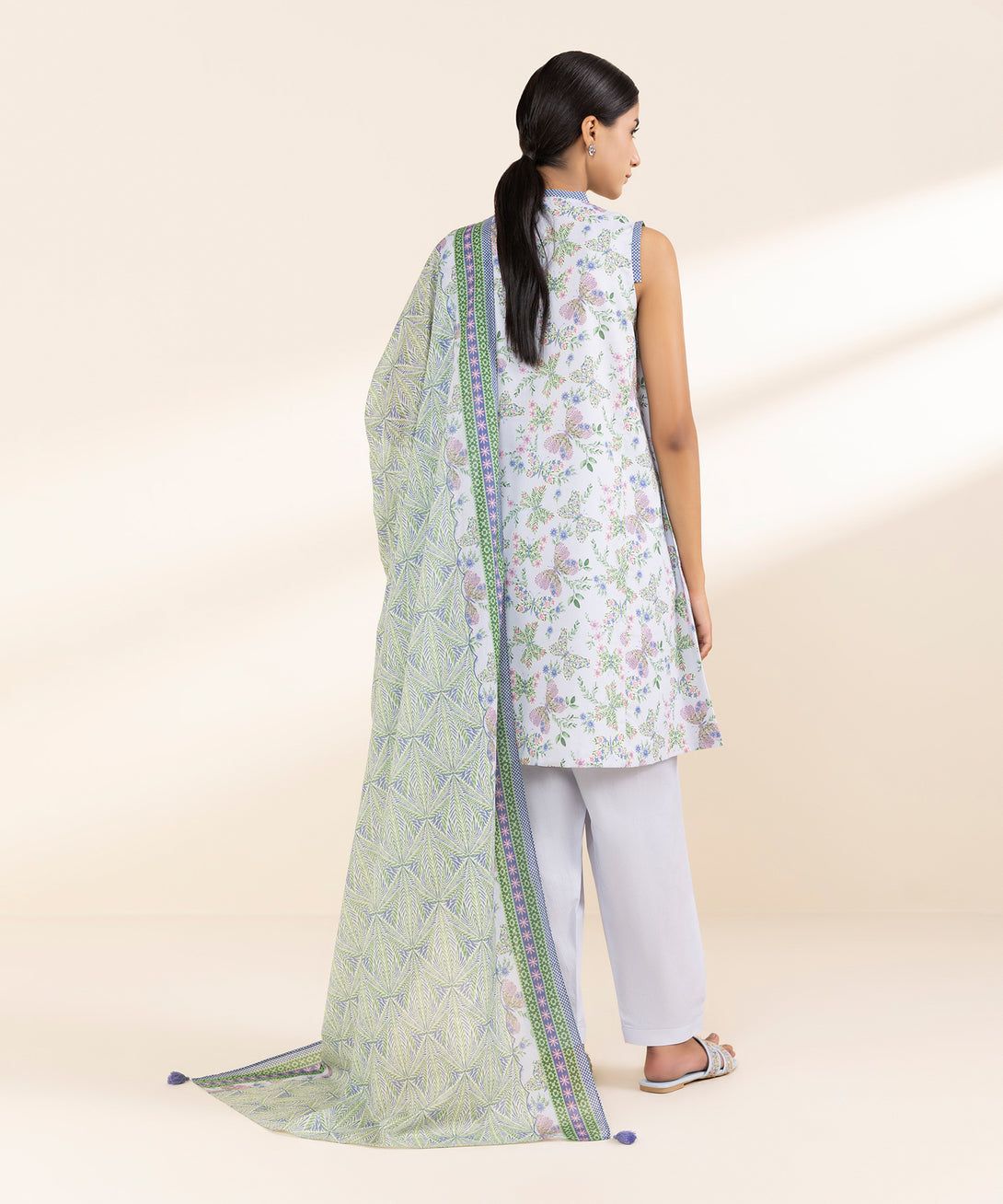 Women's Unstitched Lawn Printed Blue 3 Piece Suit