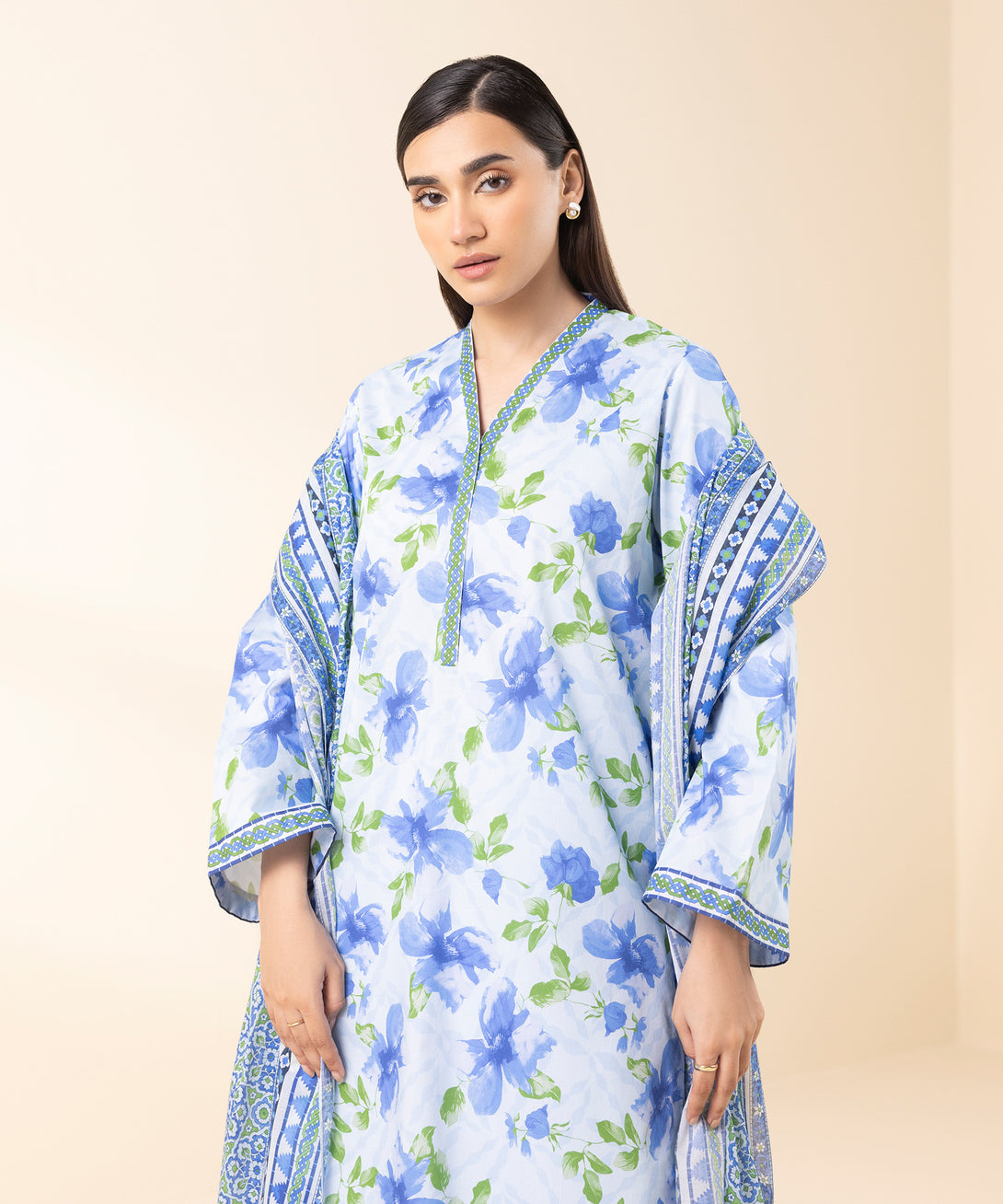 Women's Unstitched Lawn Printed Blue 3 Piece Suit