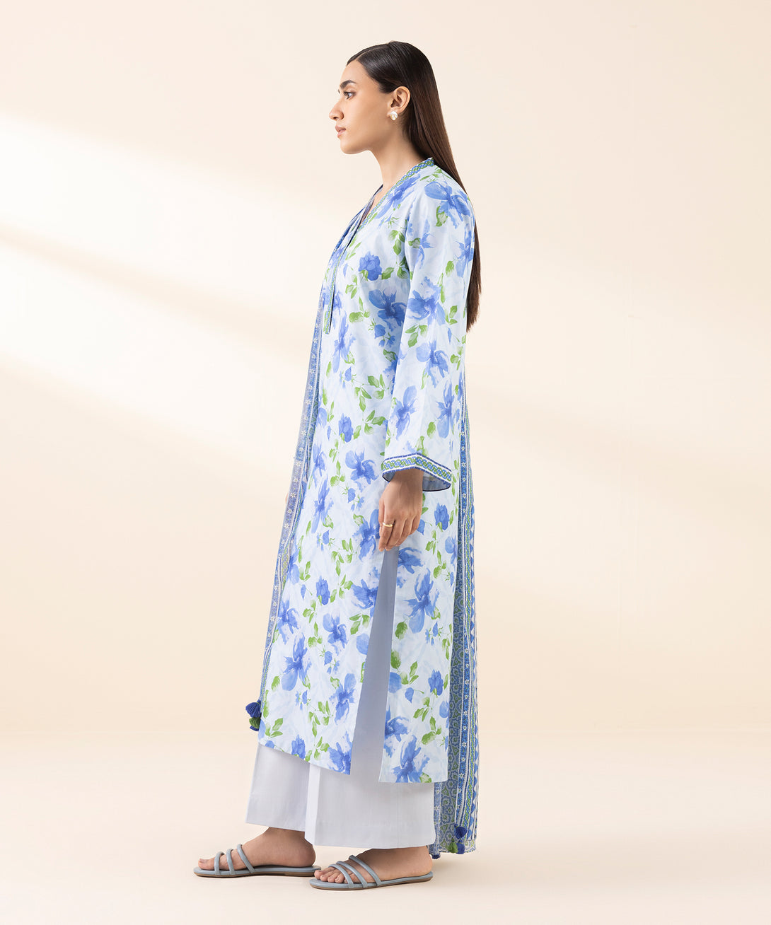 Women's Unstitched Lawn Printed Blue 3 Piece Suit