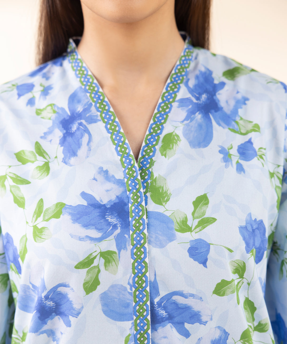 Women's Unstitched Lawn Printed Blue 3 Piece Suit