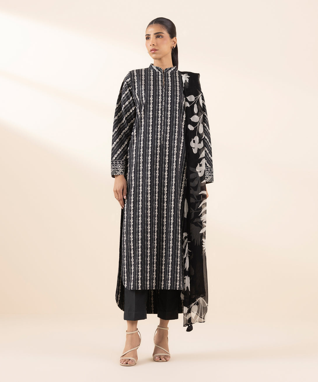 Women's Unstitched Lawn Printed Black 3 Piece Suit
