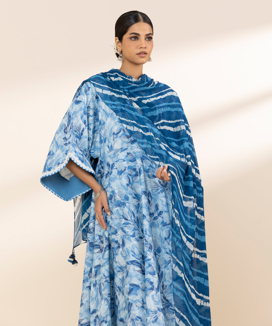 Women's Unstitched Lawn Printed Blue 3 Piece Suit