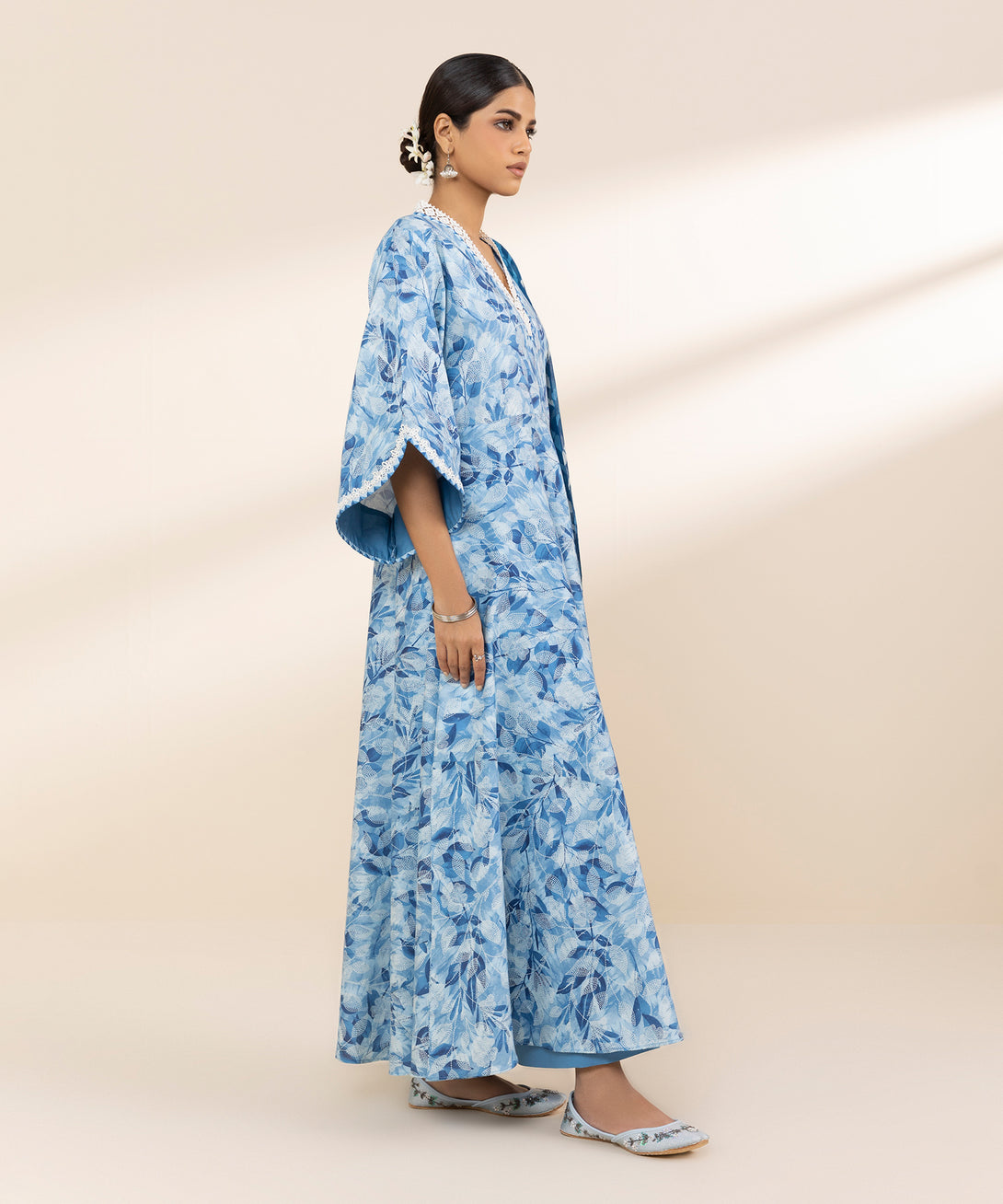 Women's Unstitched Lawn Printed Blue 3 Piece Suit