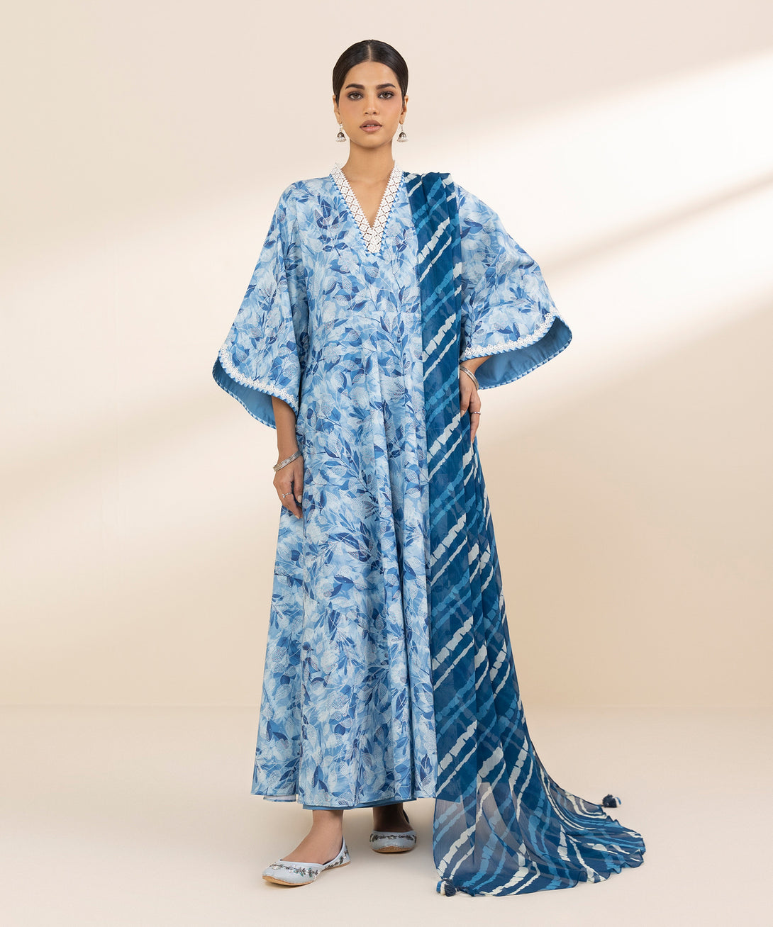 Women's Unstitched Lawn Printed Blue 3 Piece Suit