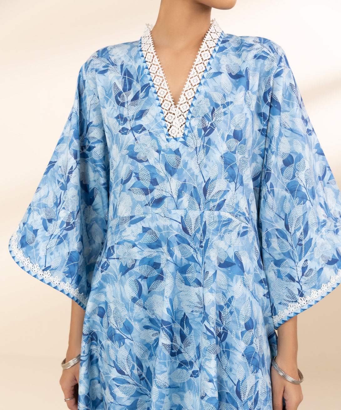 Women's Unstitched Lawn Printed Blue 3 Piece Suit
