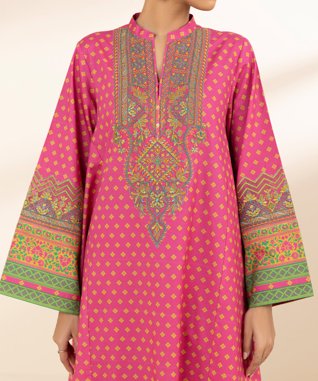 Women's Unstitched Lawn Embroidered Pink 3 Piece Suit
