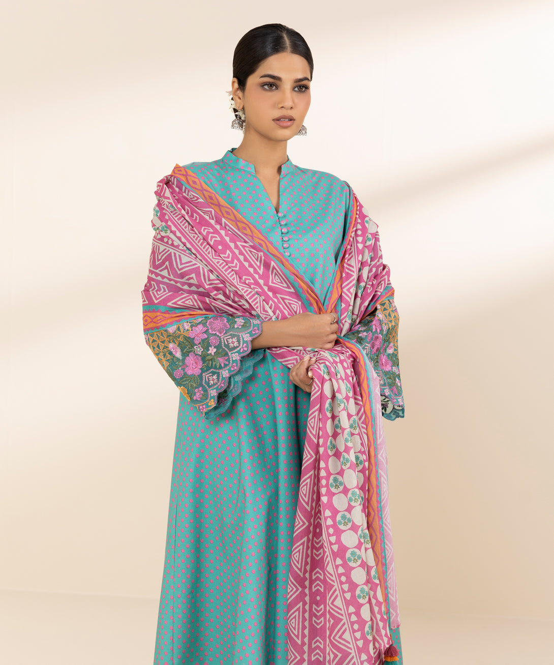 Women's Unstitched Lawn Embroidered Blue 3 Piece Suit