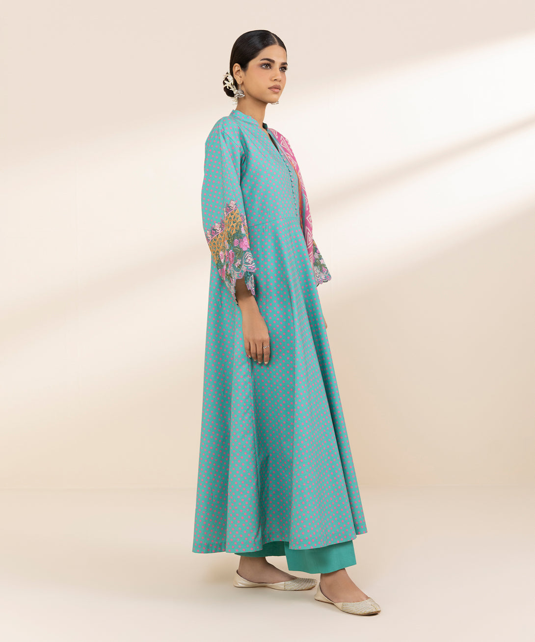 Women's Unstitched Lawn Embroidered Blue 3 Piece Suit