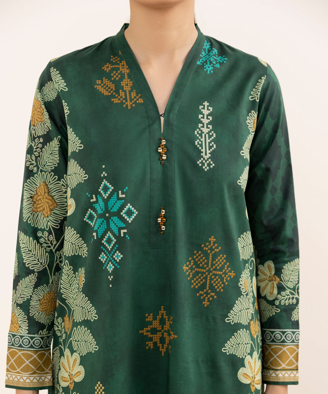 Women's Unstitched Lawn Printed Green 3 Piece Suit