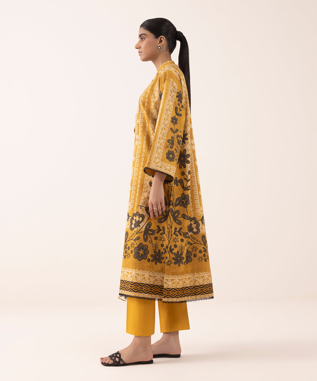 Women's Unstitched Lawn Printed Orange 3 Piece Suit