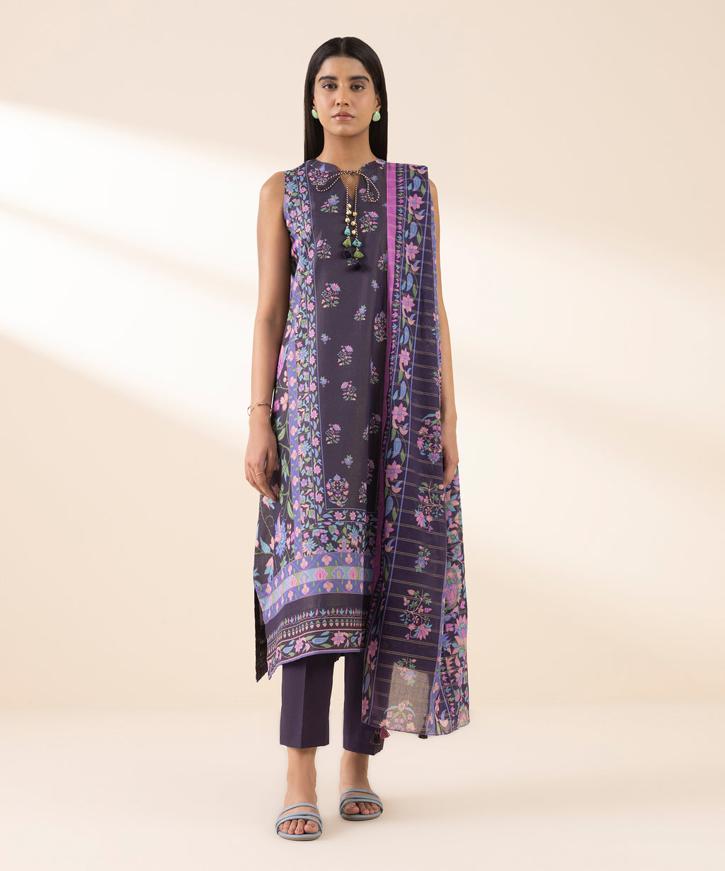 Women's Unstitched Zari Lawn Printed Multi 3 Piece Suit