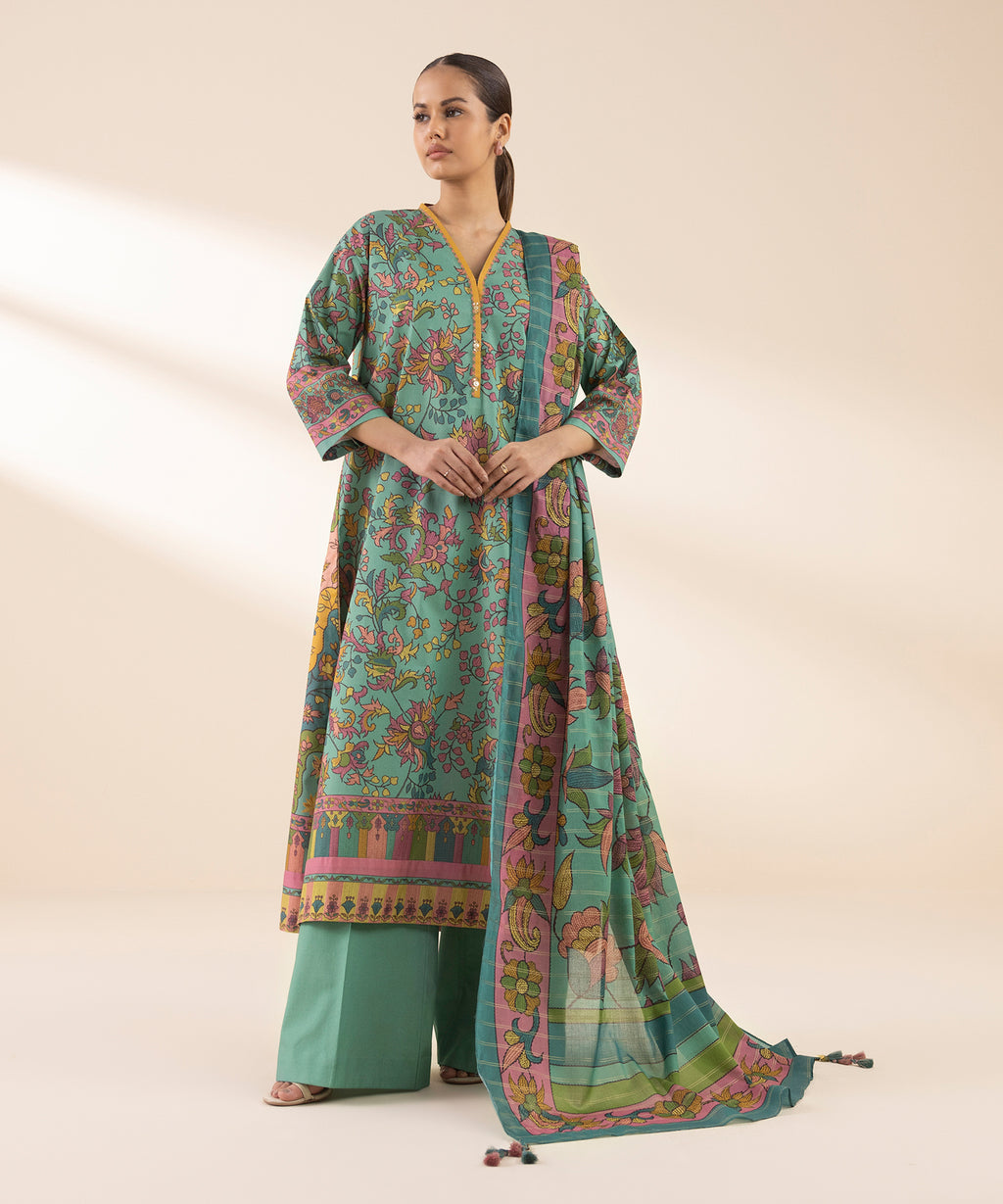 Women's Unstitched Zari Lawn Printed Multi 3 Piece Suit