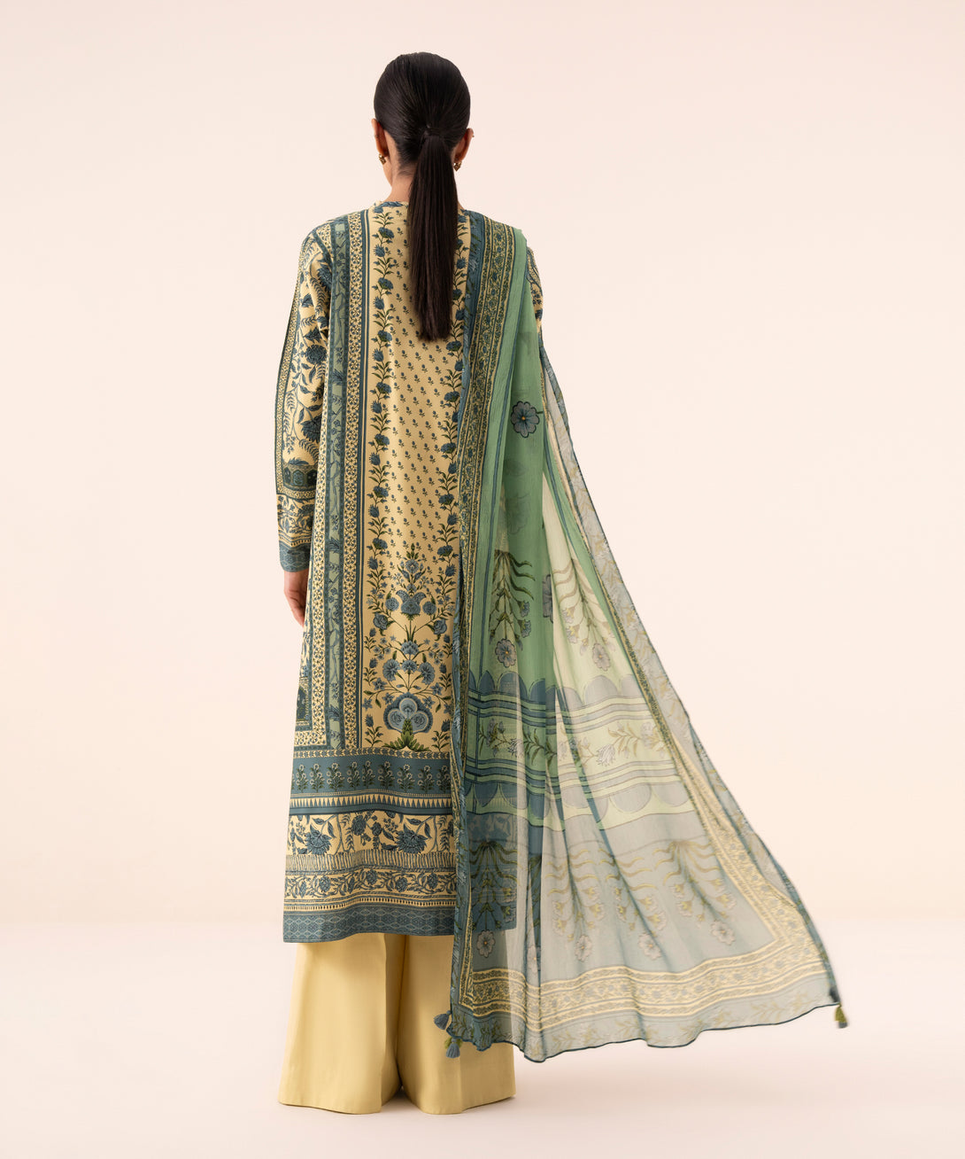 Women's Unstitched Lawn Printed Green Three Piece Suit