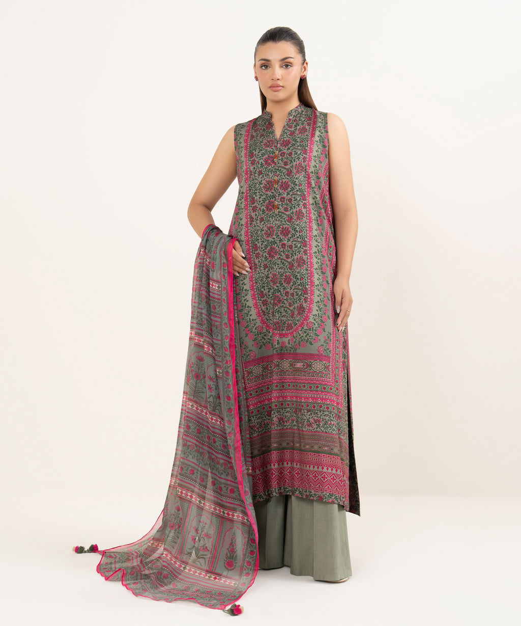 3 Piece - Printed Light Linen Suit