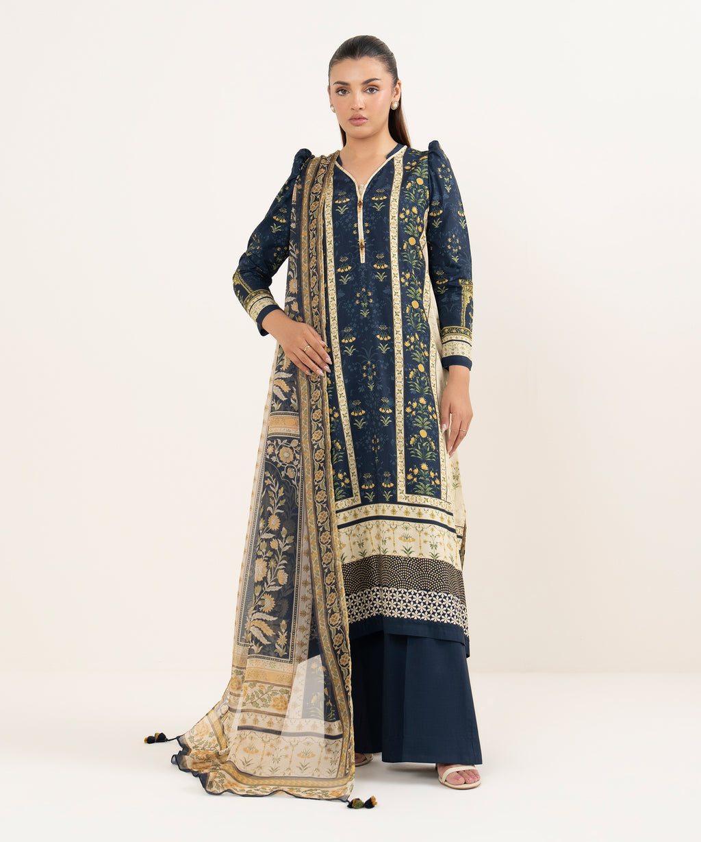 3 Piece - Printed Light Linen Suit