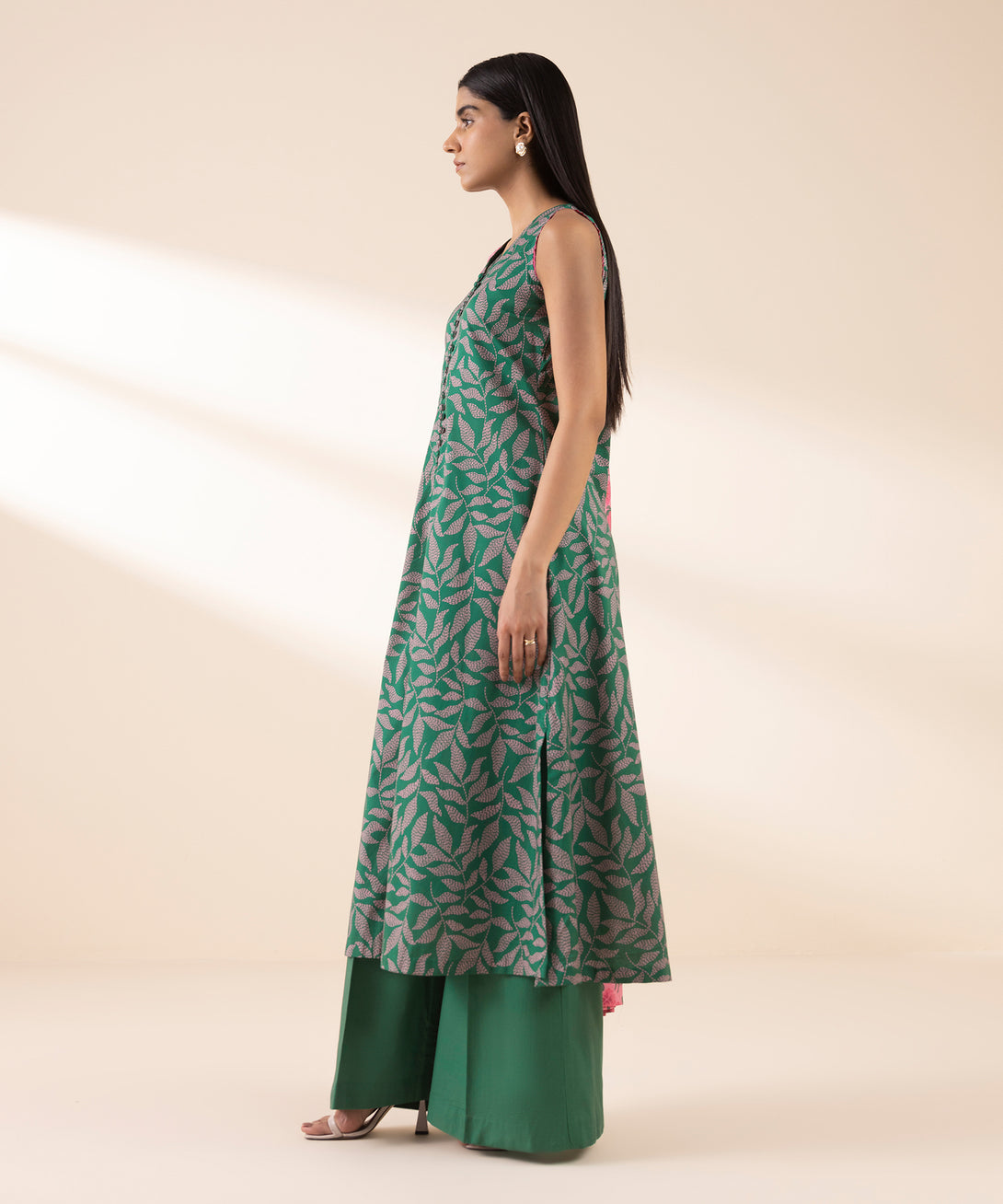 Women's Unstitched Lawn Printed Green 3 Piece Suit