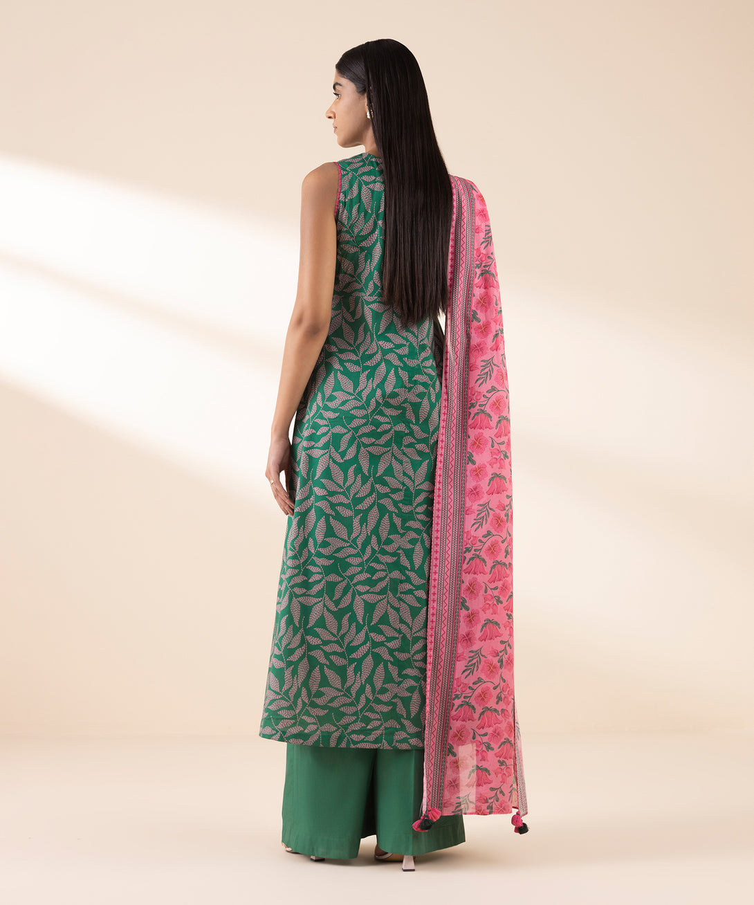 Women's Unstitched Lawn Printed Green 3 Piece Suit