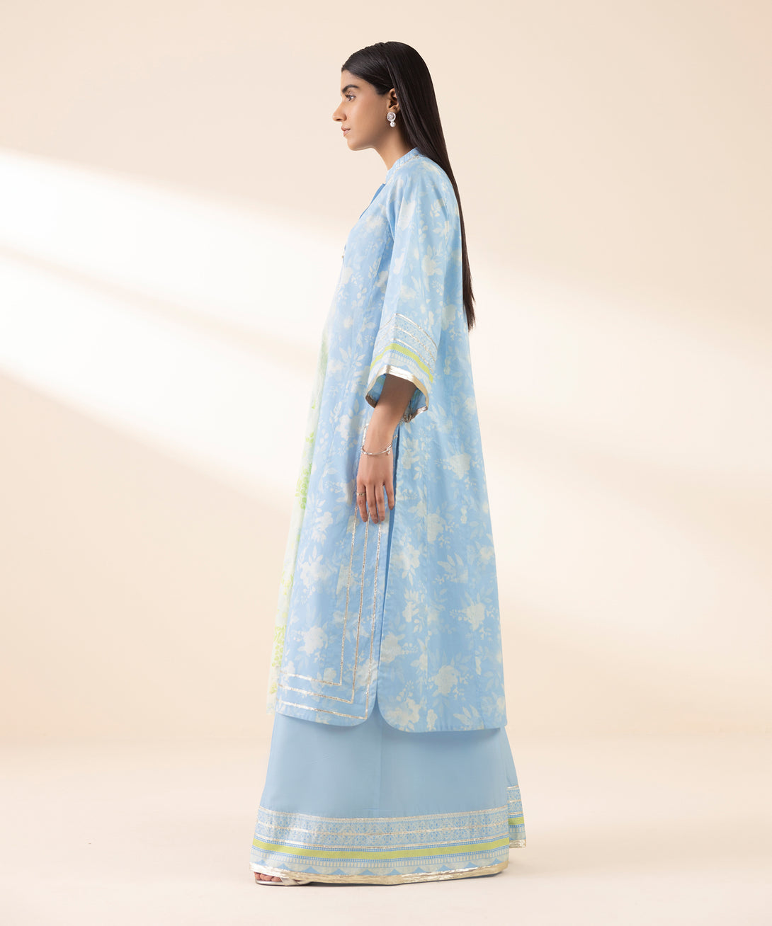 Women's Unstitched Lawn Printed Blue 3 Piece Suit