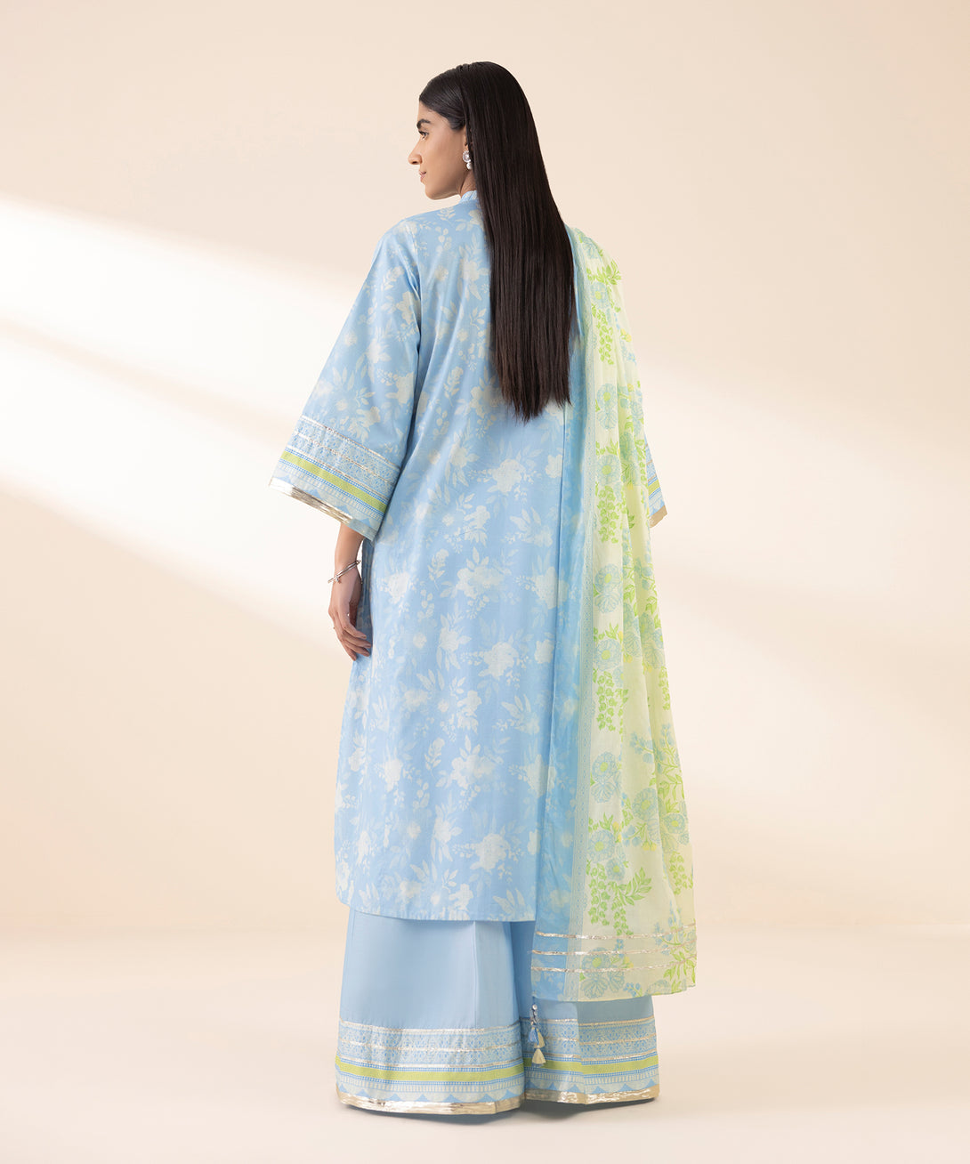 Women's Unstitched Lawn Printed Blue 3 Piece Suit
