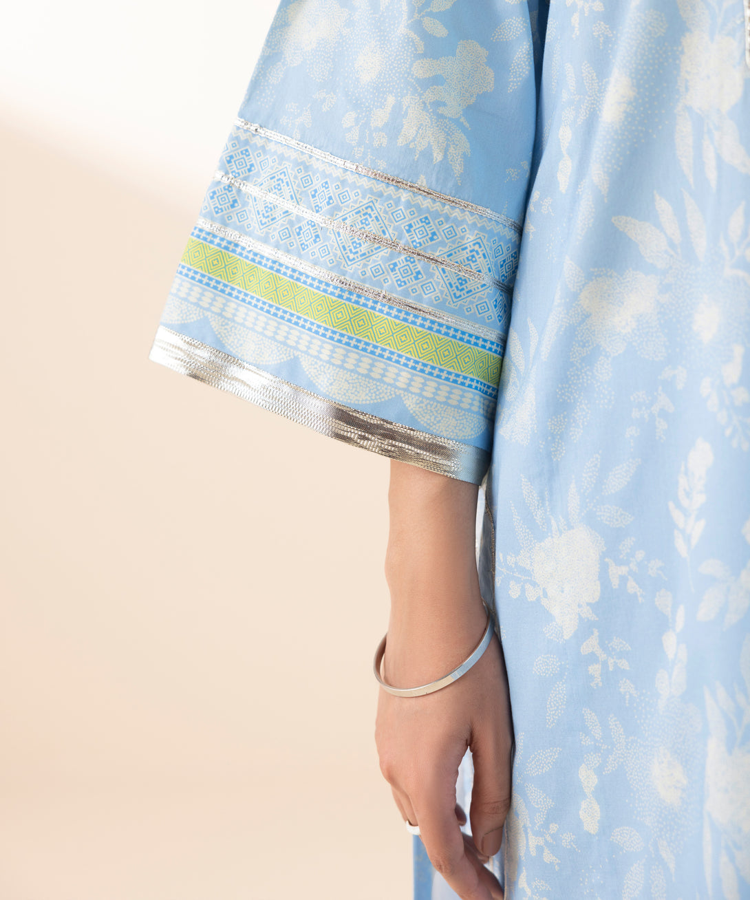 Women's Unstitched Lawn Printed Blue 3 Piece Suit