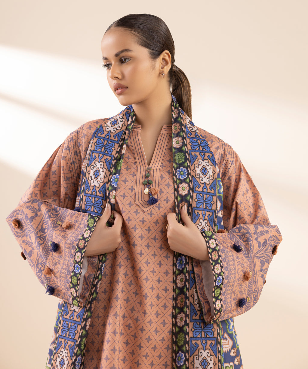Women's Unstitched Lawn Printed Pink 3 Piece Suit
