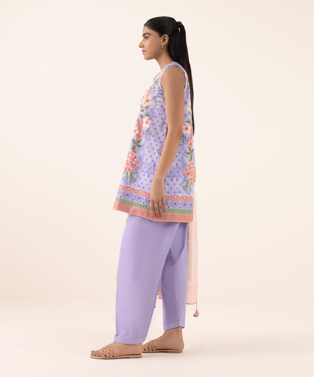 Women's Unstitched Lawn Printed Purple 3 Piece Suit