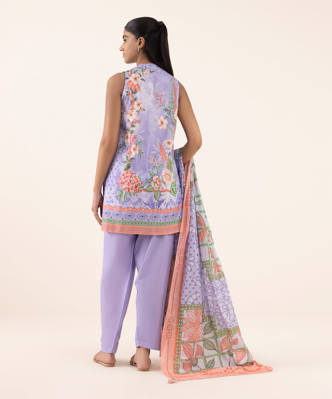 Women's Unstitched Lawn Printed Purple 3 Piece Suit