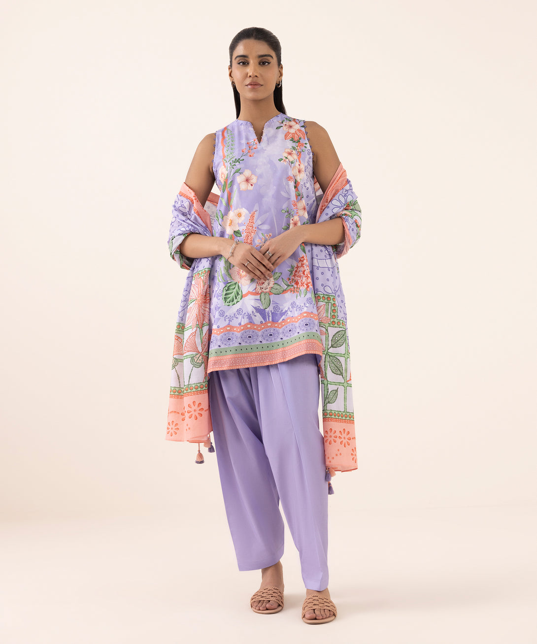 Women's Unstitched Lawn Printed Purple 3 Piece Suit