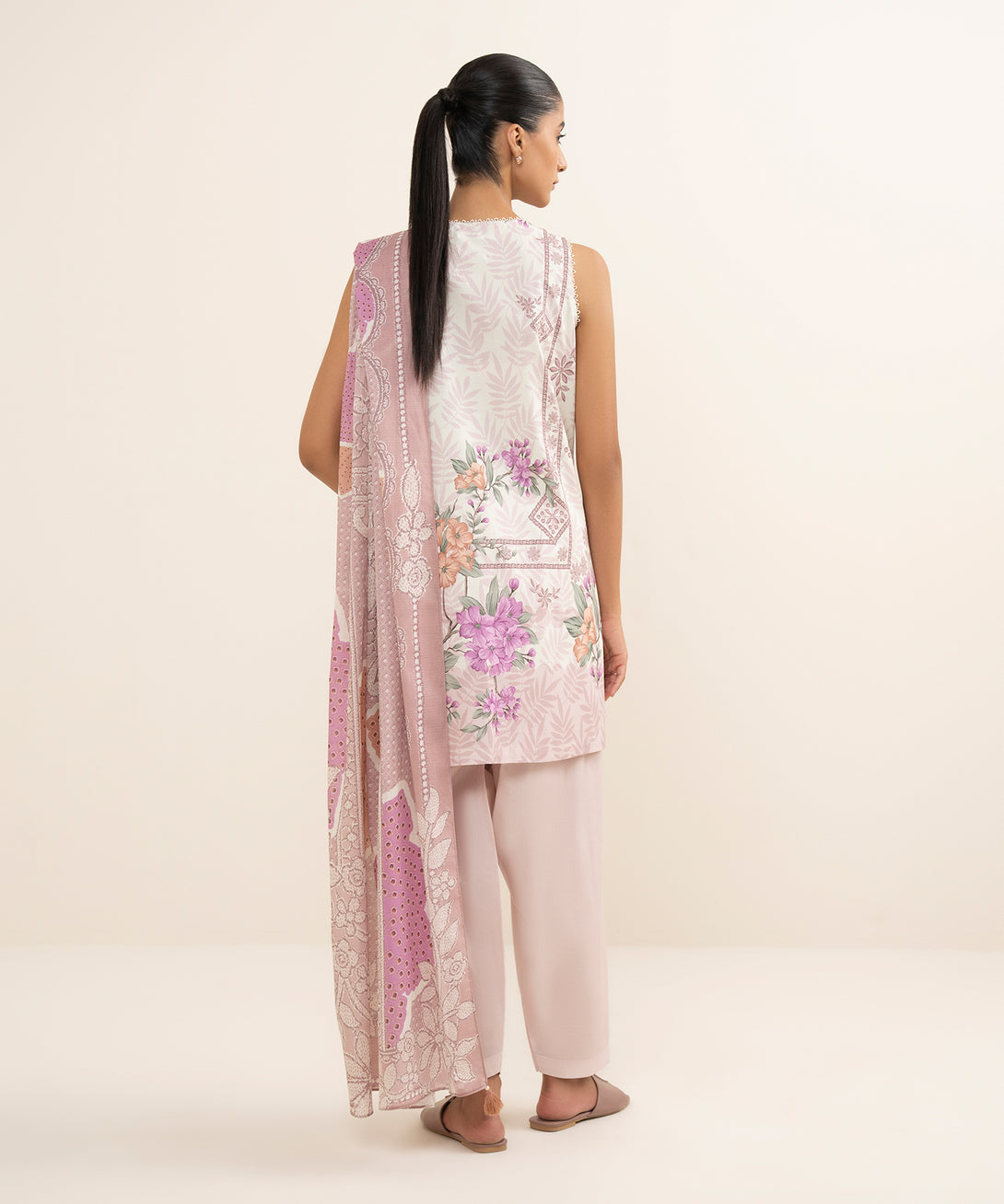 Women's Unstitched Lawn Printed Pink 3 Piece Suit
