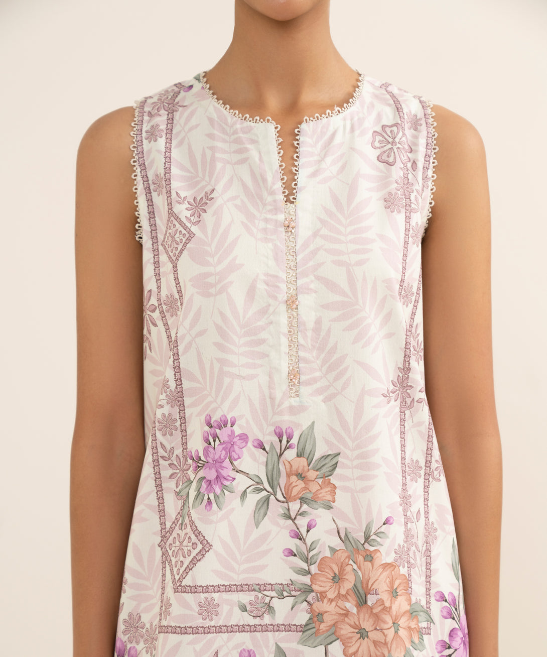 Women's Unstitched Lawn Printed Pink 3 Piece Suit