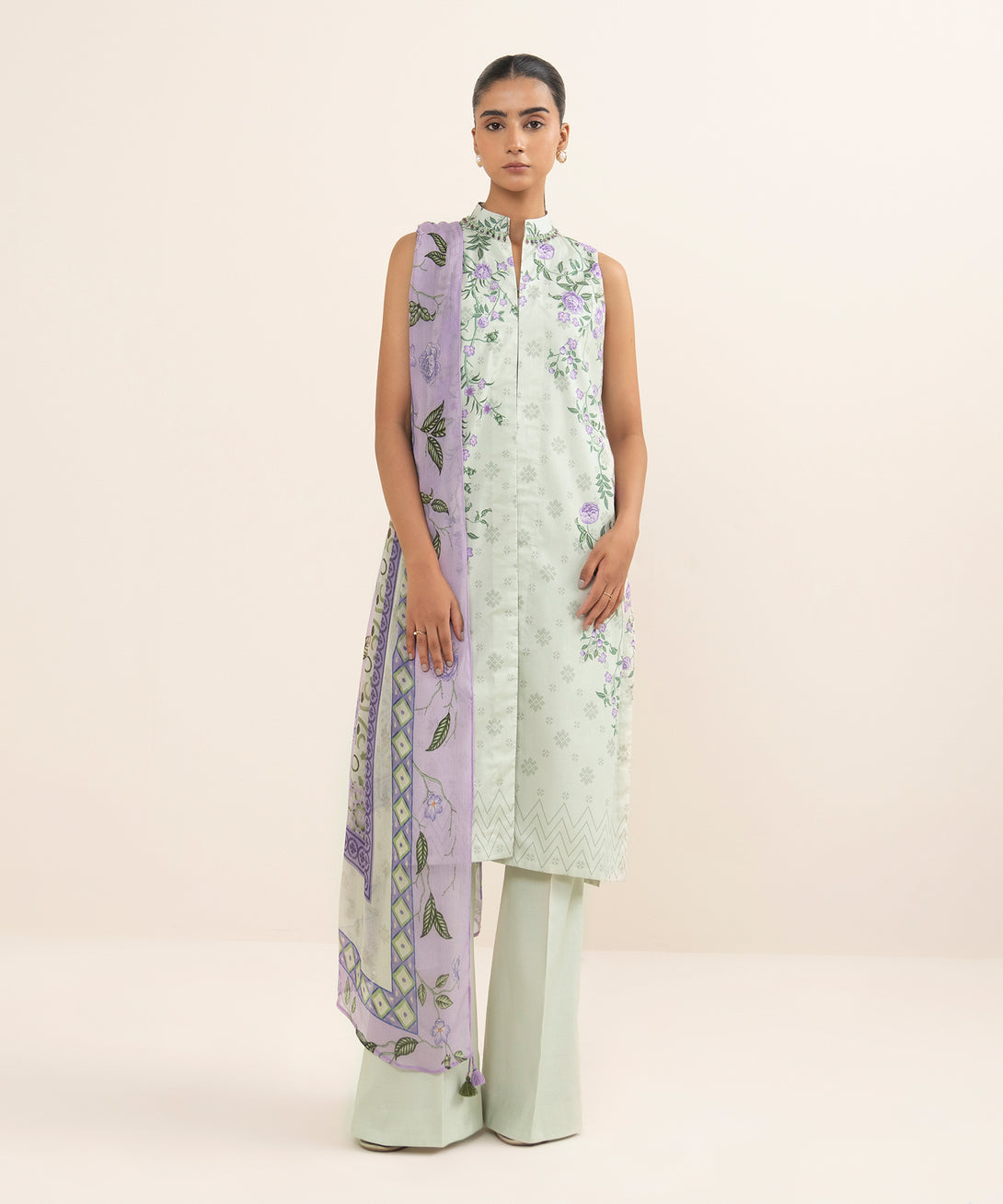 Women's Unstitched Lawn Printed Purple 3 Piece Suit
