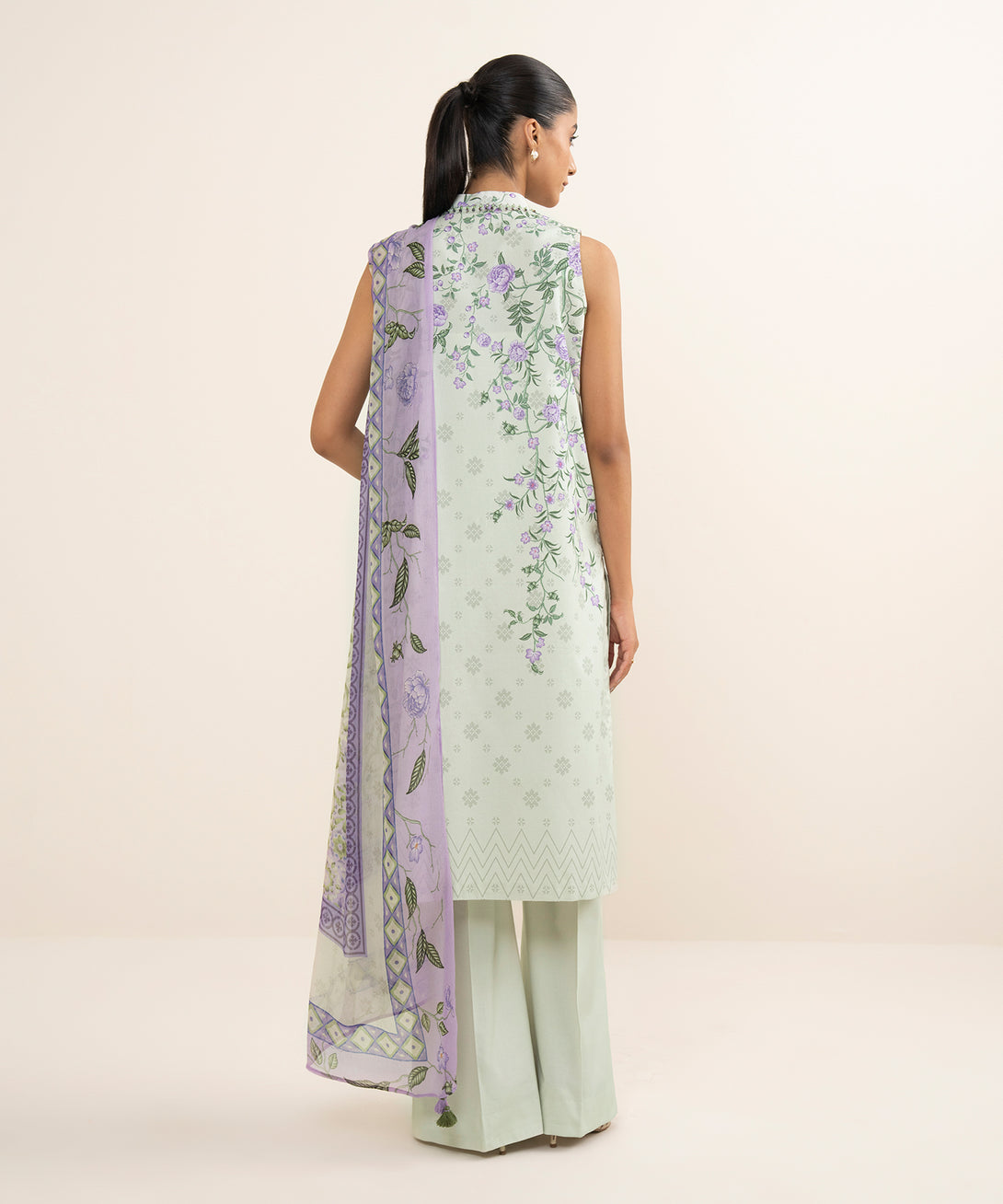 Women's Unstitched Lawn Printed Purple 3 Piece Suit