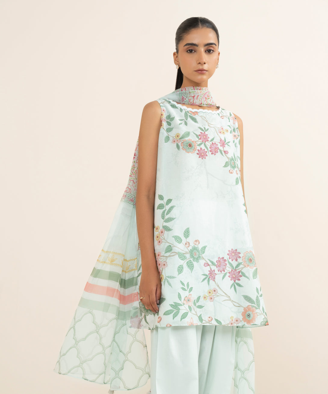 Women's Unstitched Lawn Printed Blue 3 Piece Suit