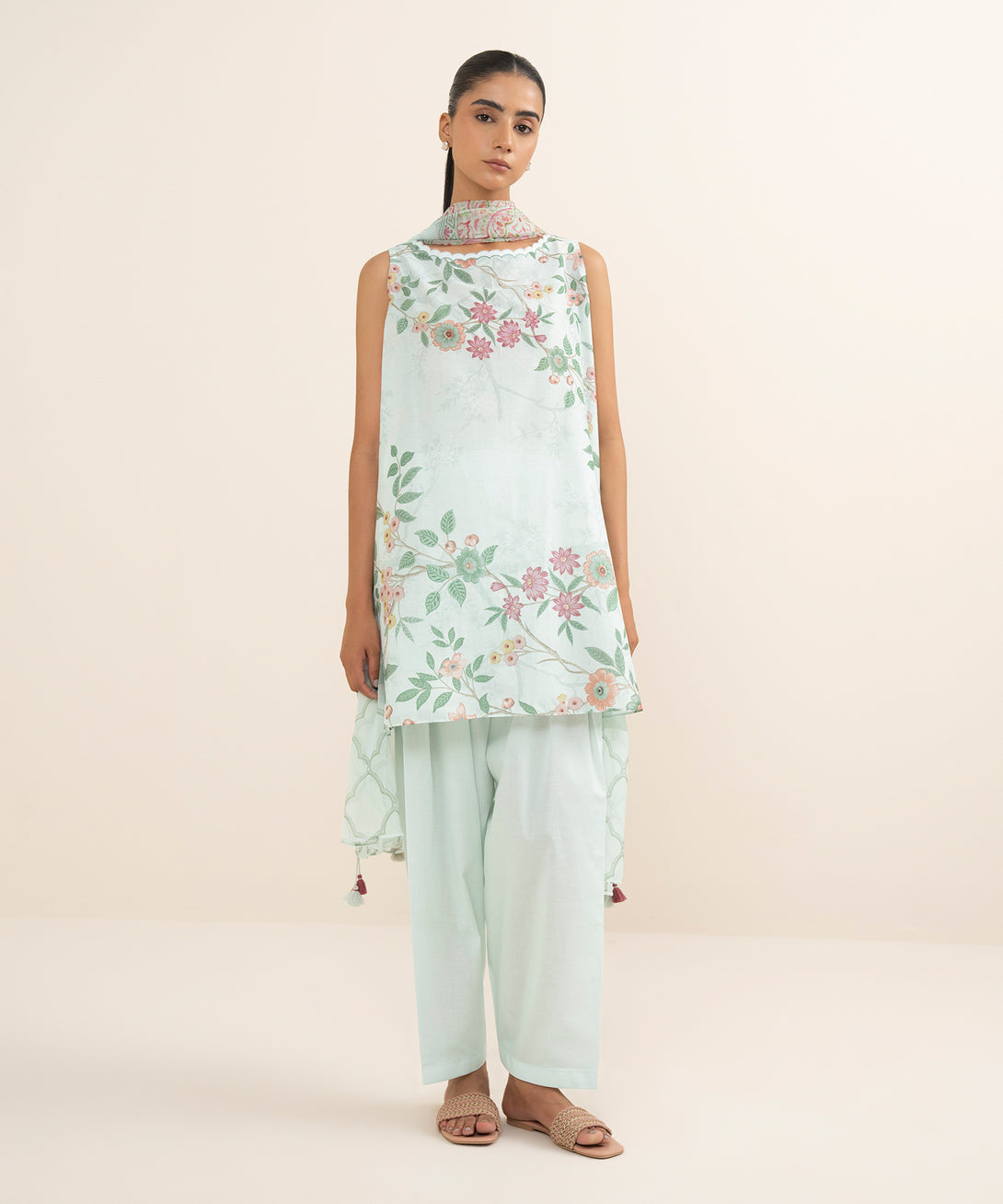 Women's Unstitched Lawn Printed Blue 3 Piece Suit