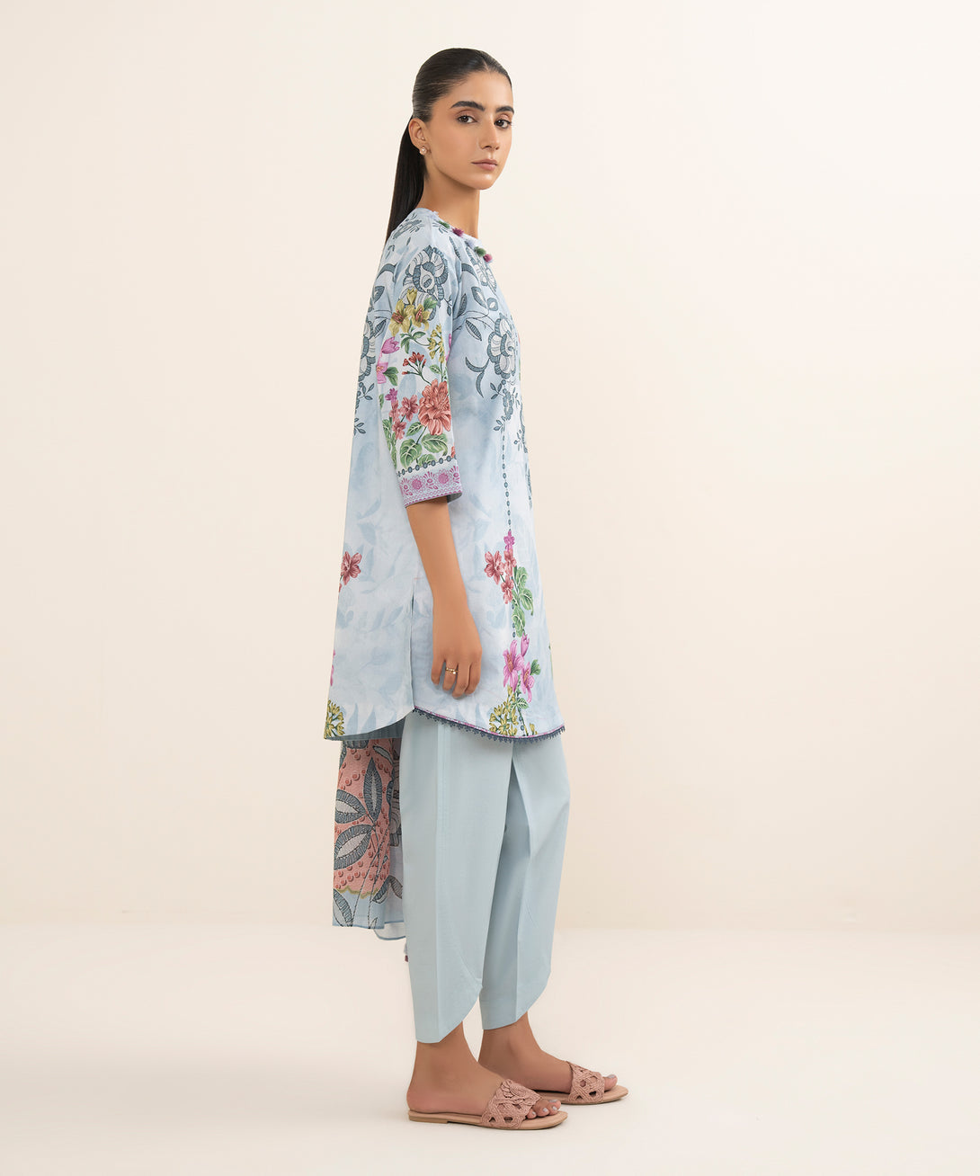 Women's Unstitched Lawn Printed Blue 3 Piece Suit