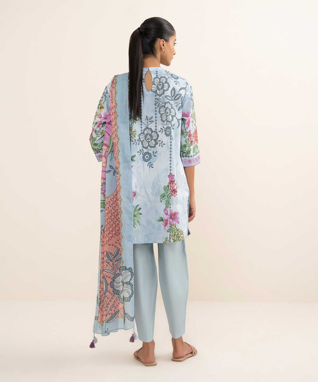 Women's Unstitched Lawn Printed Blue 3 Piece Suit