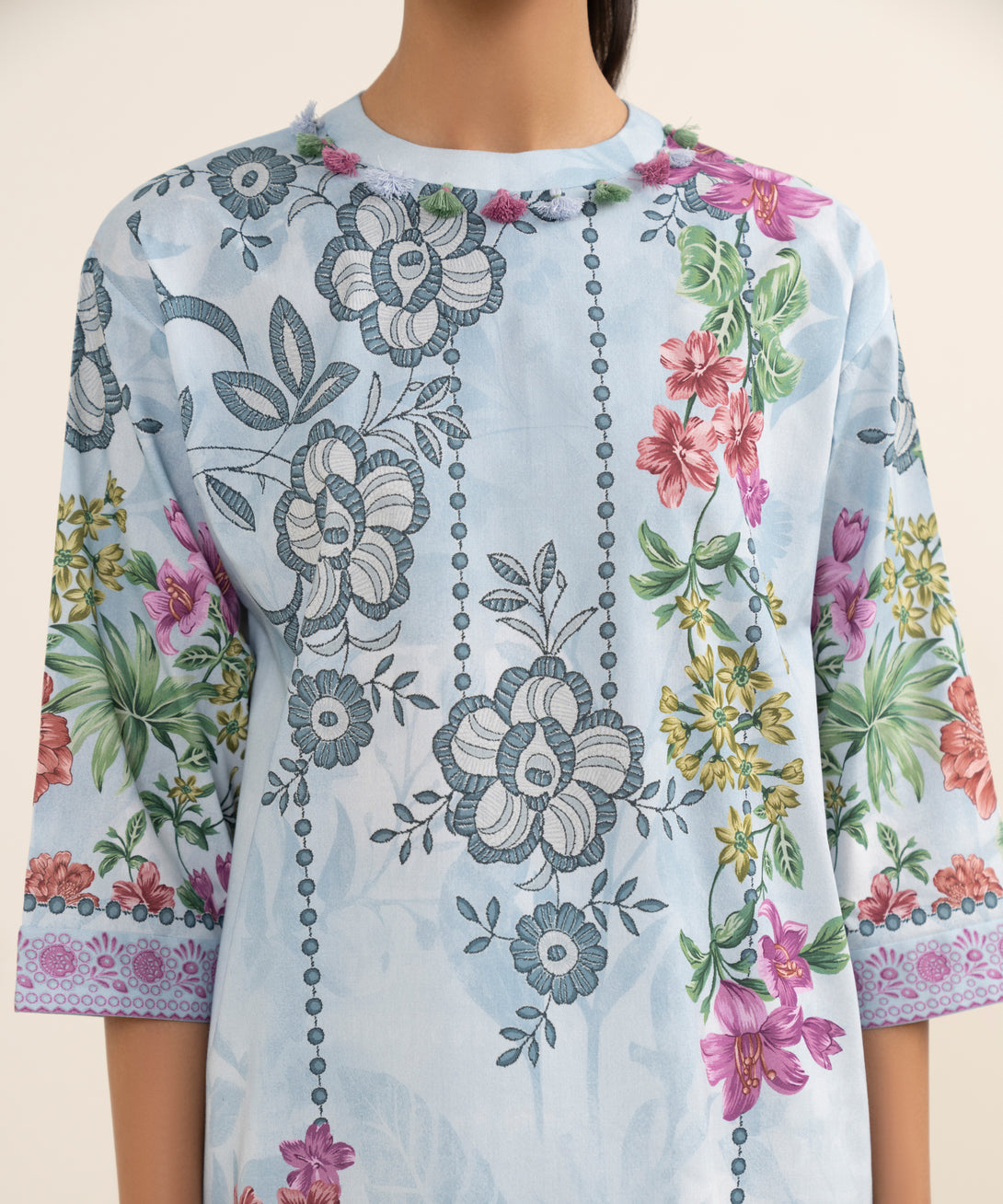 Women's Unstitched Lawn Printed Blue 3 Piece Suit