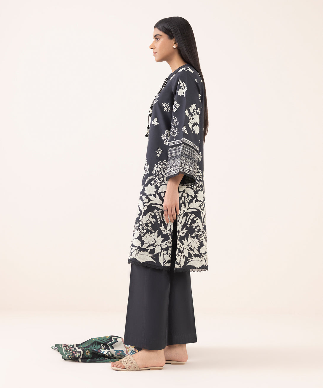 Women's Unstitched Cotton Printed Multi Three Piece Suit