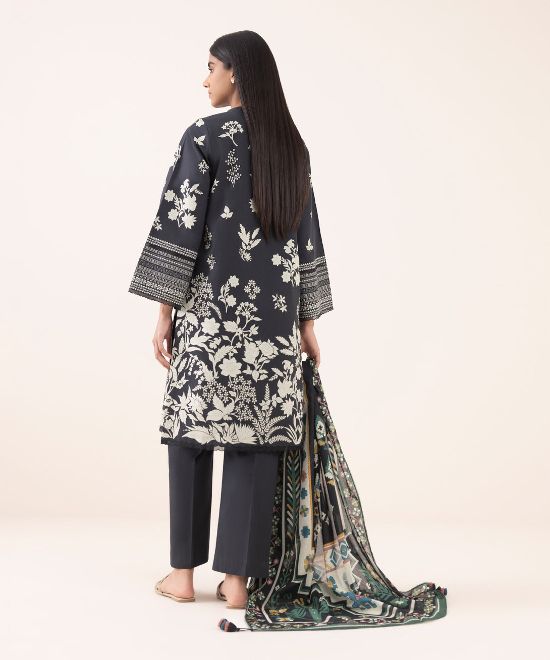 Women's Unstitched Cotton Printed Multi Three Piece Suit