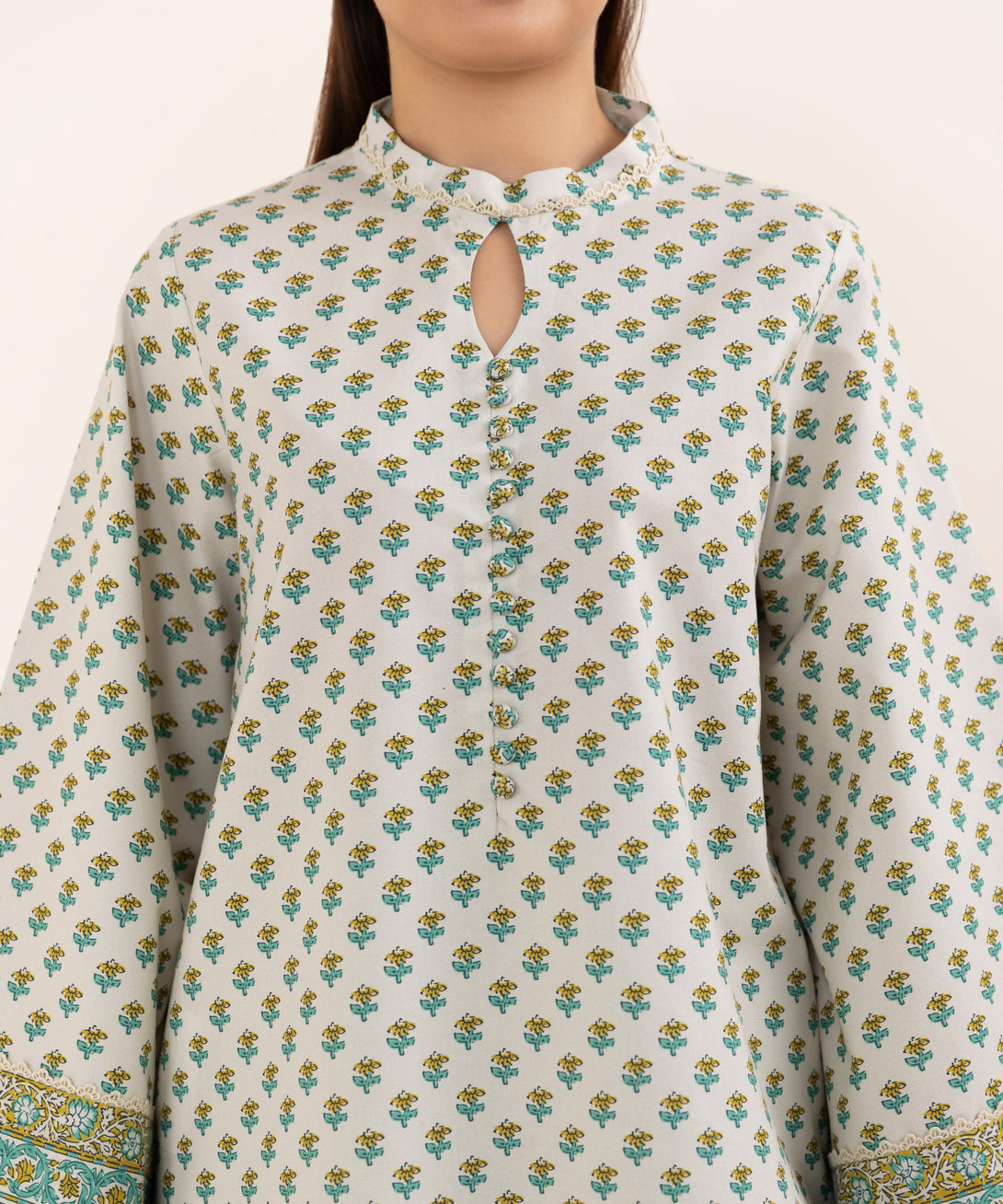 Women's Unstitched Cotton Printed Off White Three Piece Suit