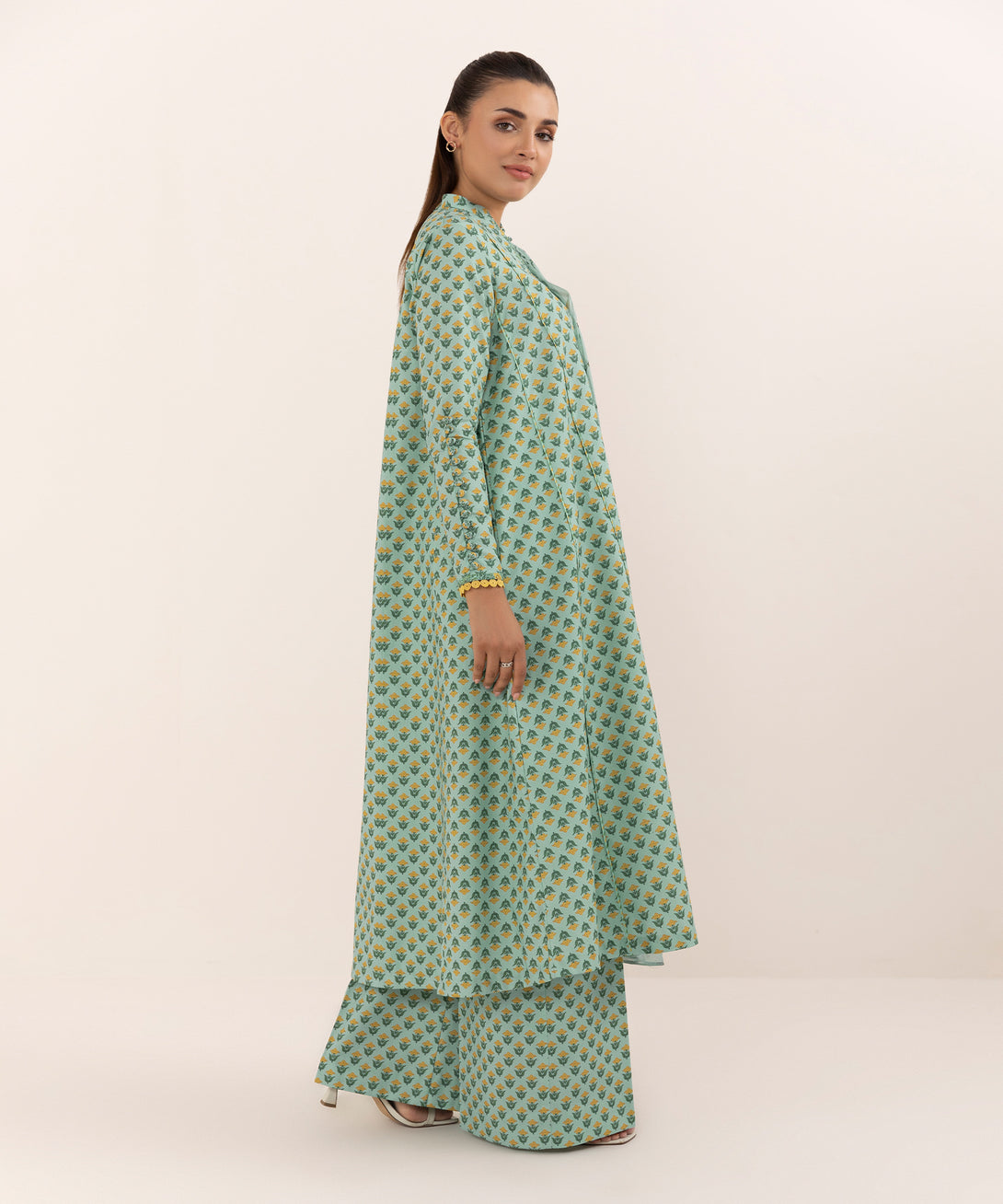 Women's Unstitched Cotton Printed Aqua Three Piece Suit